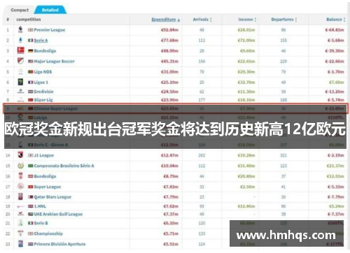 欧冠奖金新规出台冠军奖金将达到历史新高12亿欧元