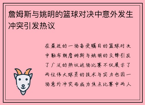 詹姆斯与姚明的篮球对决中意外发生冲突引发热议